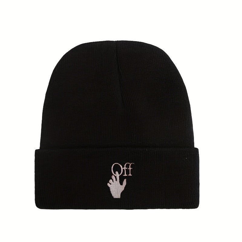 Gesture Letter Embroidery Knitted Beanie Hat Street Autumn Winter Hat