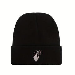 Gesture Letter Embroidery Knitted Beanie Hat Street Autumn Winter Hat