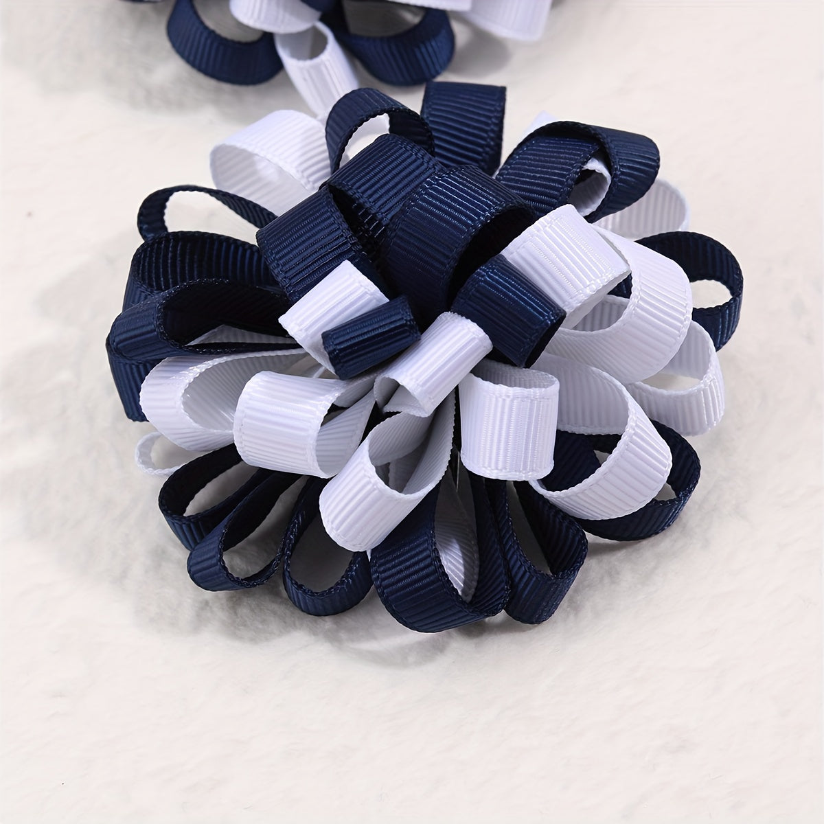 2pcs Hydrangea Hair Clips For Baby Girls Navy Grosgrain Ribbon Floral Hair Pins