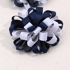 2pcs Hydrangea Hair Clips For Baby Girls Navy Grosgrain Ribbon Floral Hair Pins