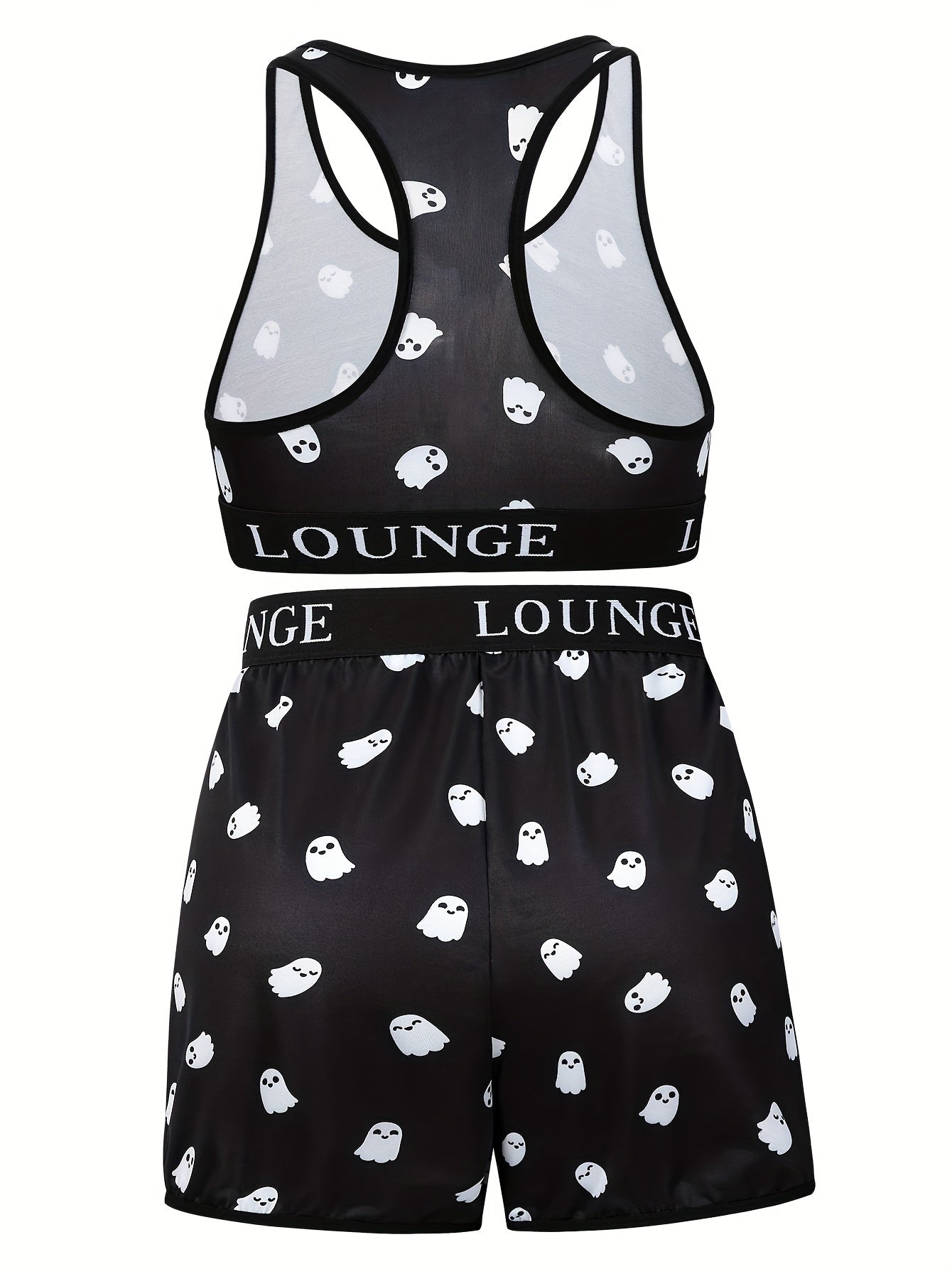 Women's Plus Ghost Print Bra & Shorts Two Piece Set