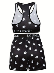 Women's Plus Ghost Print Bra & Shorts Two Piece Set