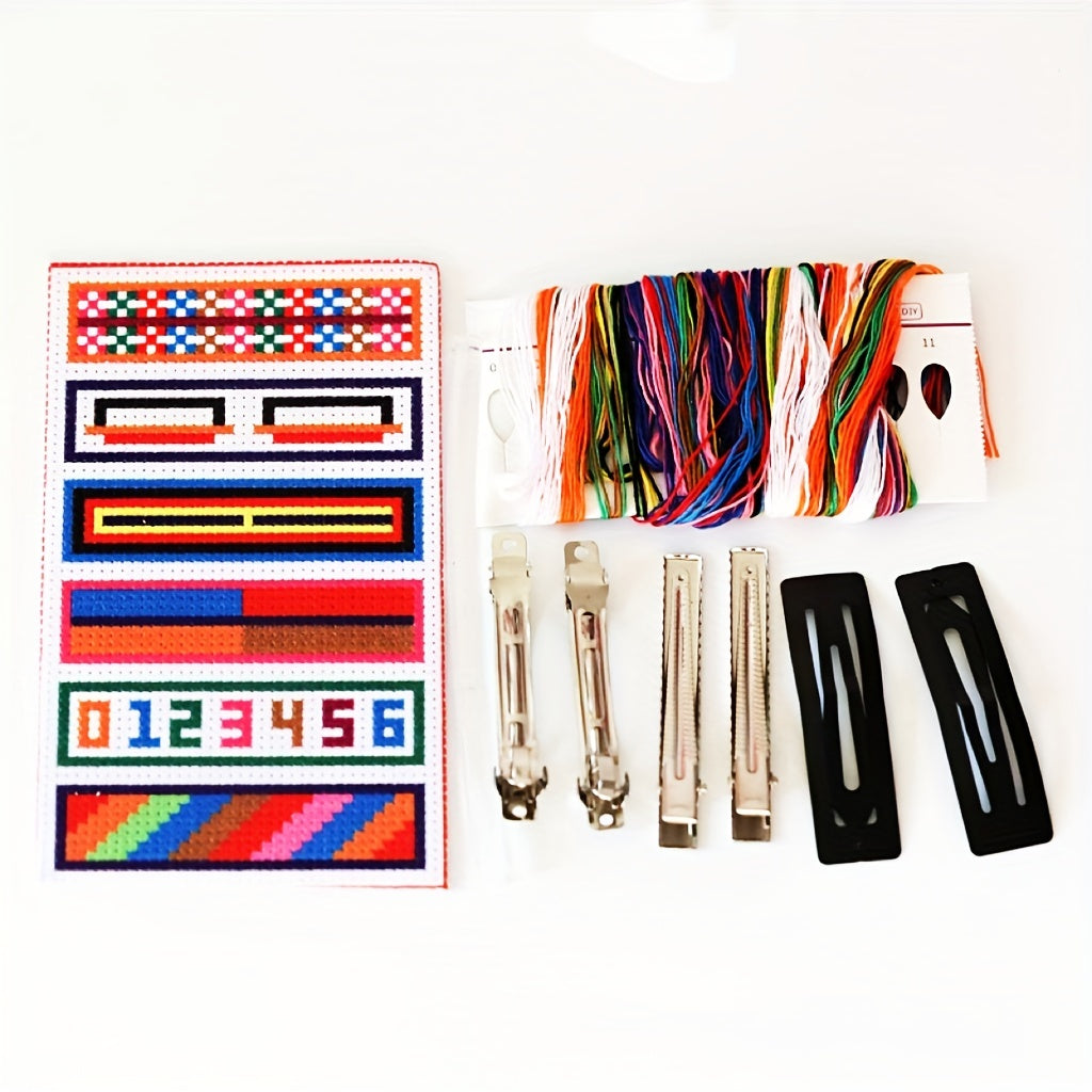 Embroidered Hair Clips DIY Kit w/ Cloth Threads & Glue, Barrette Clips