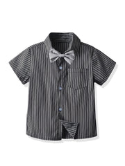 Boys Striped Button Shirt with Bowtie - Summer Clothes