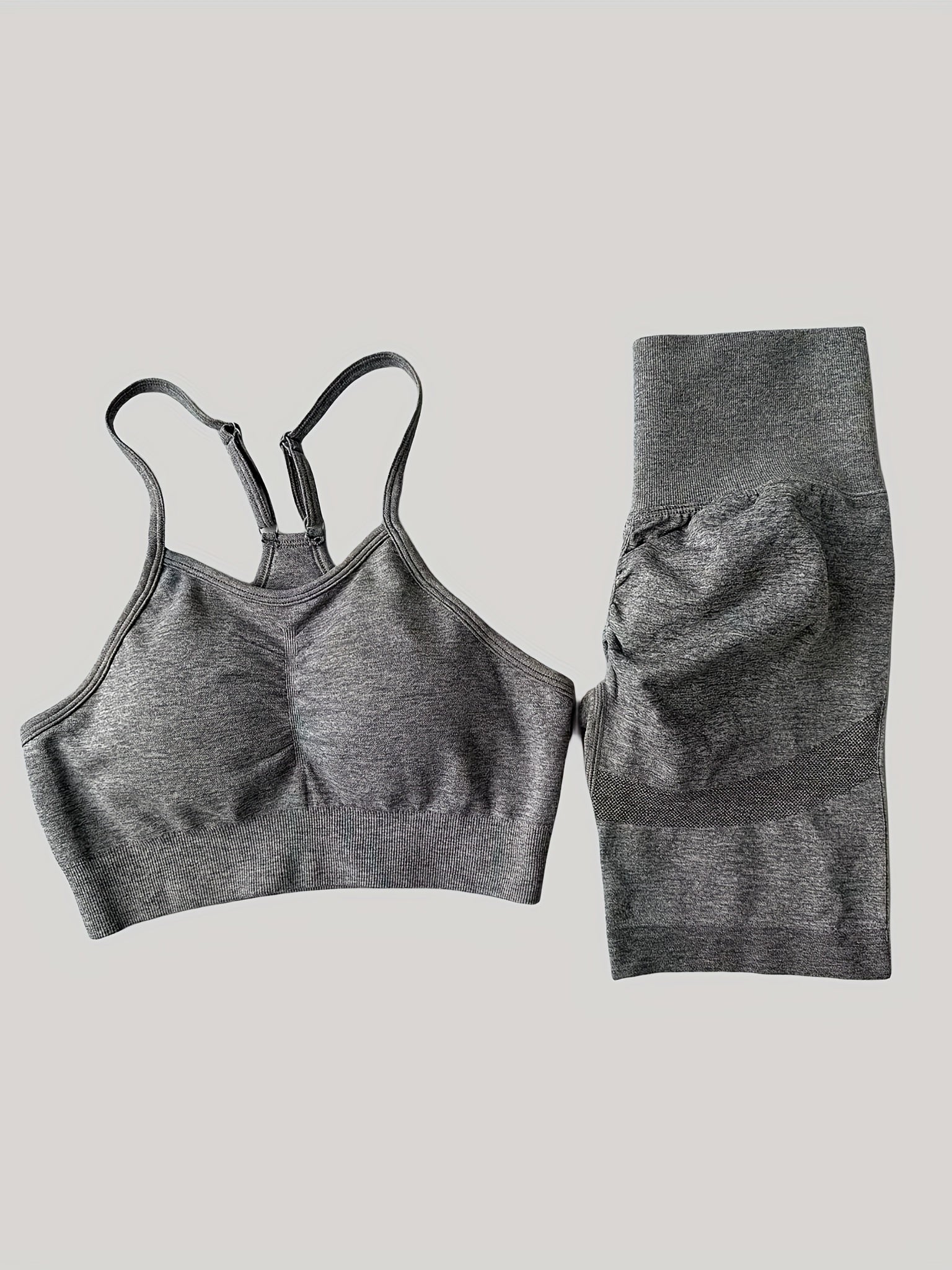Solid Yoga Sports Set Cami Crop Top & High Waist Shorts Women's Activewear