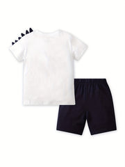 Boys Dino Print T Shirt & Shorts Set, Summer Ready, Cotton