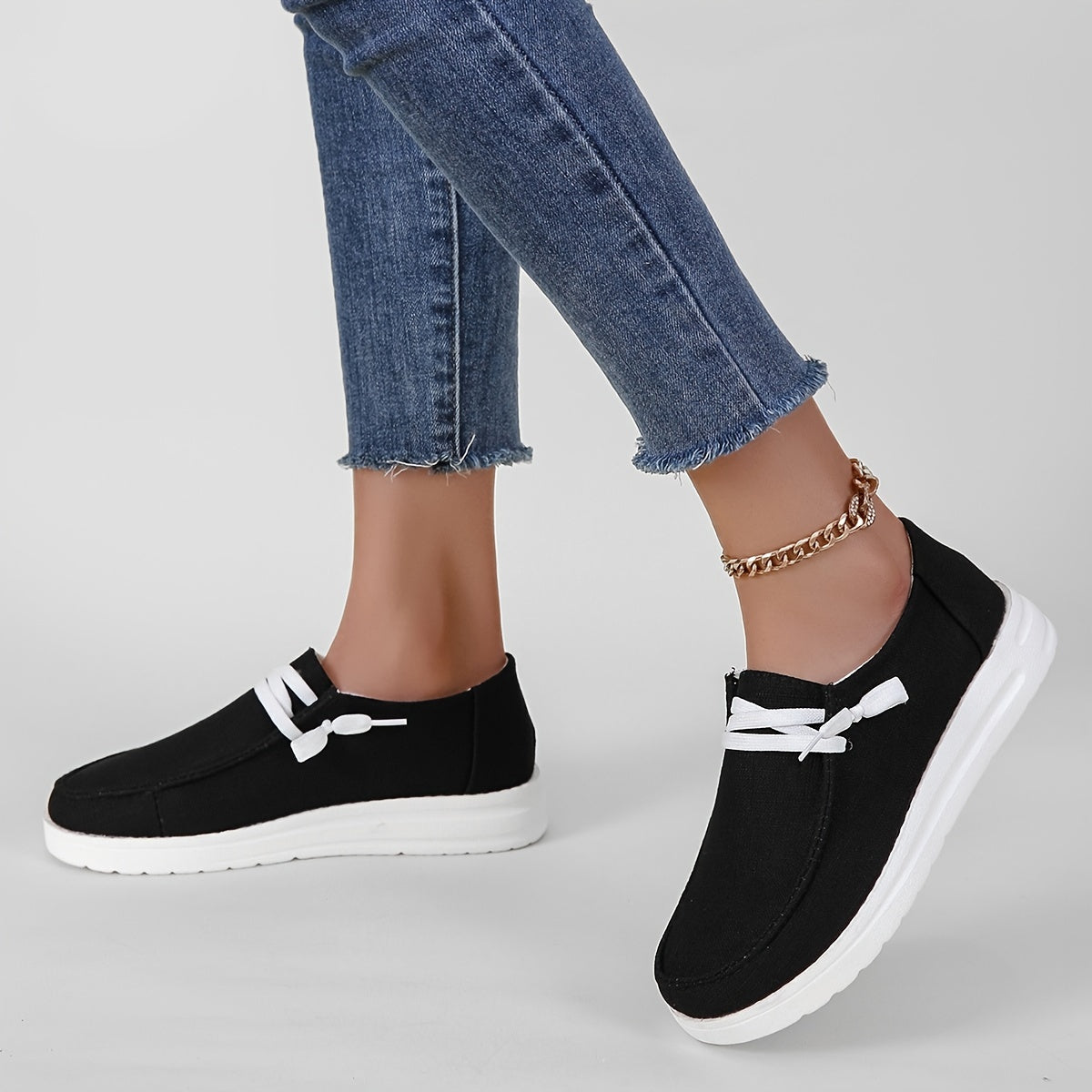 Women's Platform Canvas Shoes Lightweight Slip On Loafers