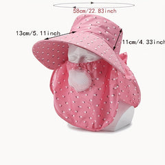 Cotton Sun Hat With Neck Gaiter Pink UV Protection