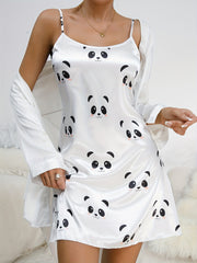 Panda Print Nightdress Crew Neck Sleep Dress Women's Sleepwear