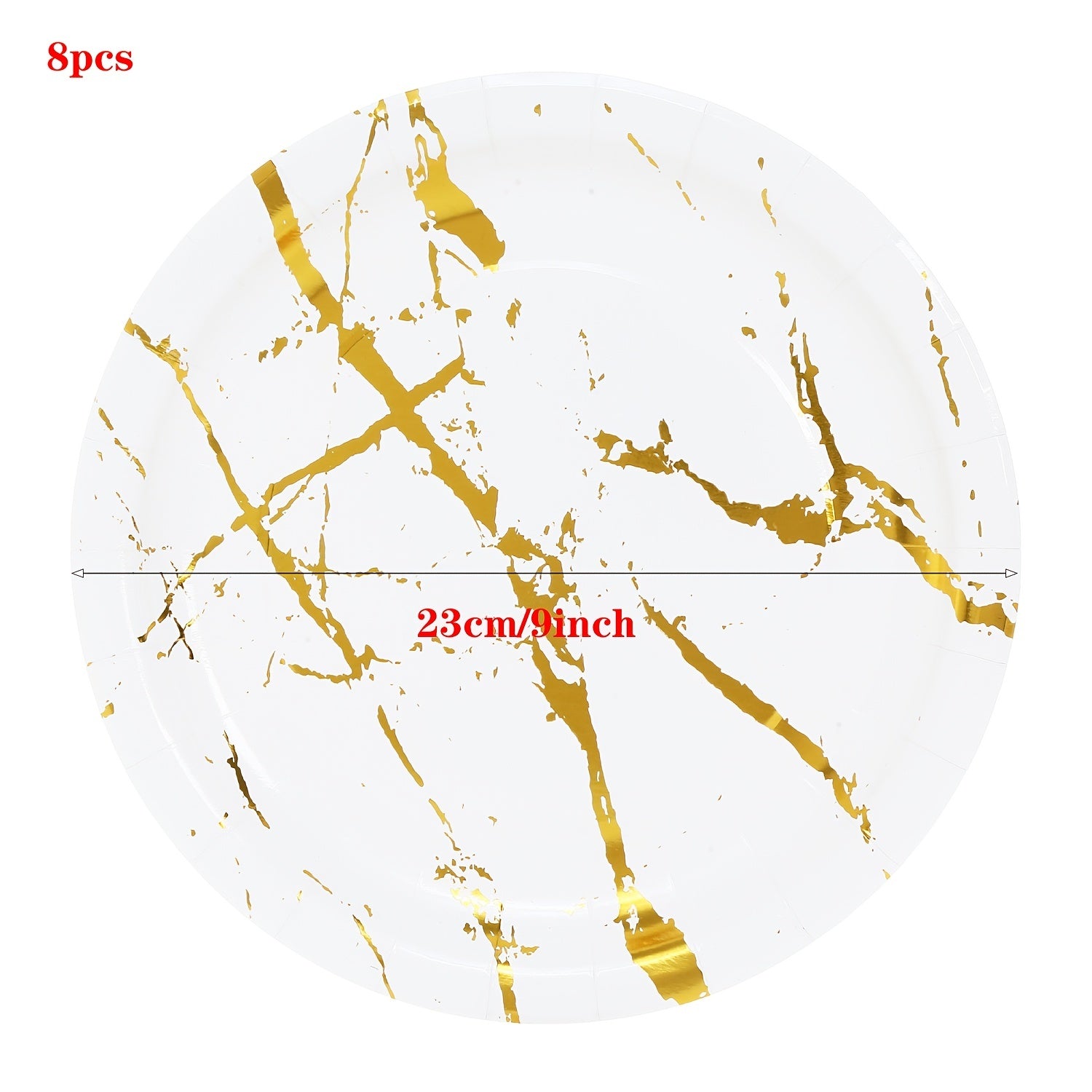 Marble Disposable Paper Plates with Golden Foil - 8/16pcs Set