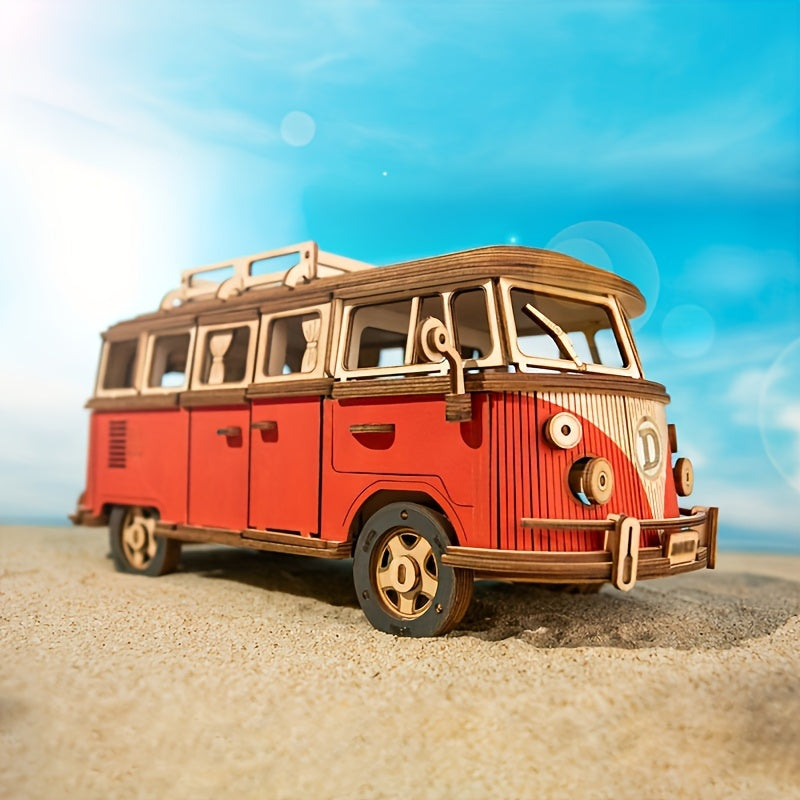 Wooden Puzzle Camping Car Model 3D Building Block Toy