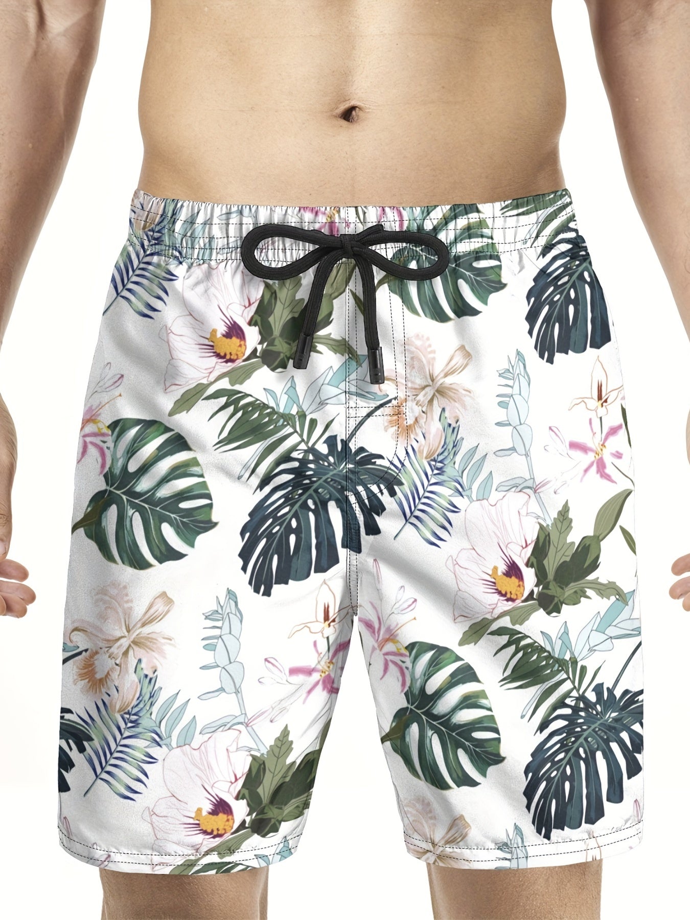 Animal Print Quick Dry Drawstring Men's Swim Trunks