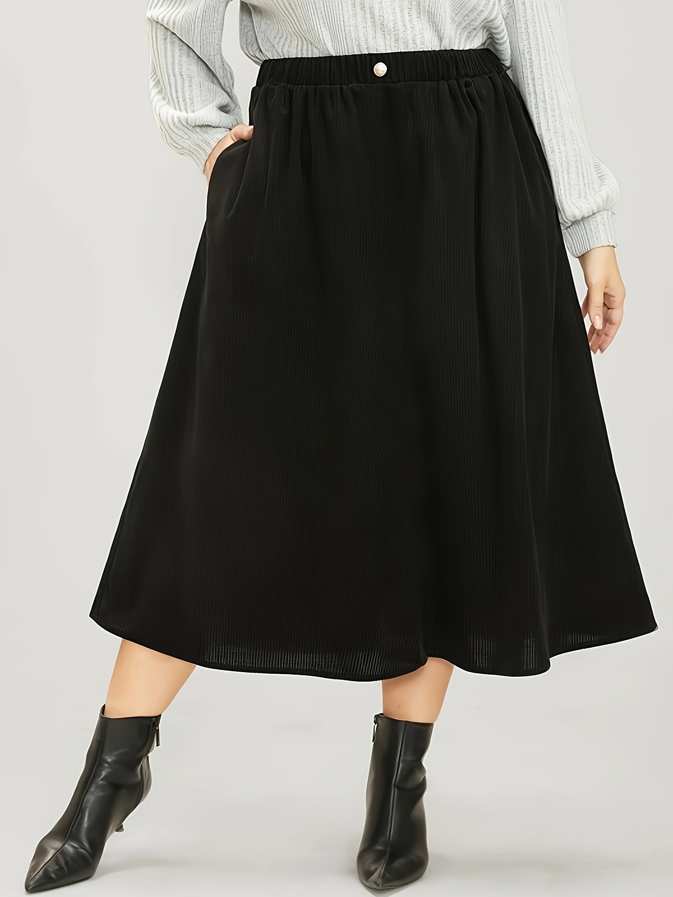 Corduroy Button Detail Maxi Skirt