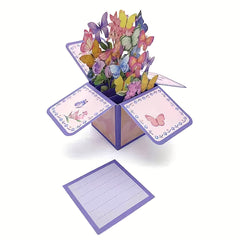 Colorful Butterfly 3D Pop-up Stereo Box Greeting Card for Thanksgiving Birthday