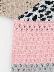 Colorblock Leopard Print Eyelet Embroidered Hooded Sweater