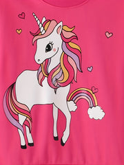 Girls Unicorn Print Crew Neck Sweatshirt For Sports Casual Outfit