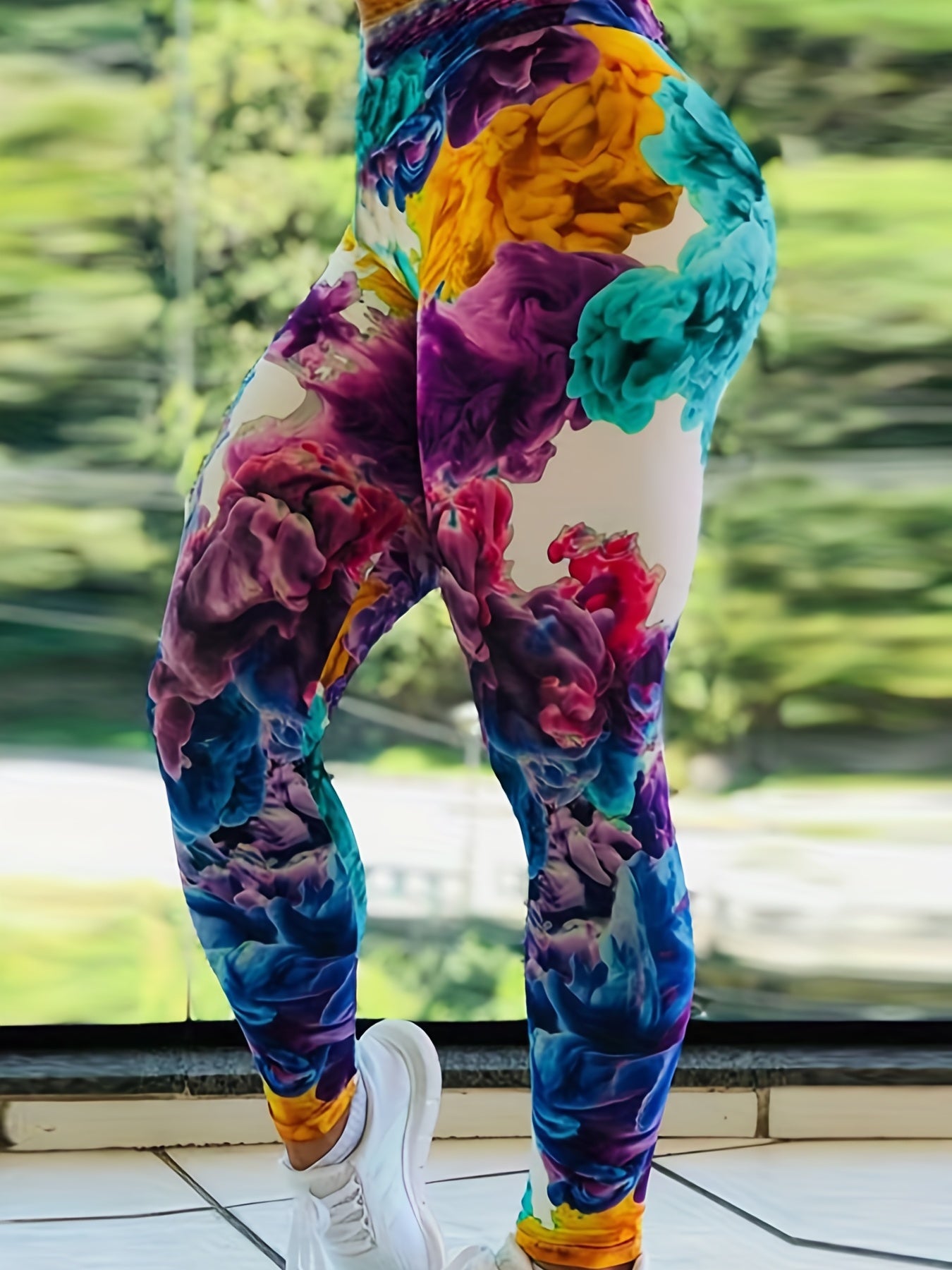 Casual Leggings Women's Plus Random Print High Rise Skinny Medium