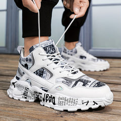 Graffiti Print Faux Leather Heighten Chunky Sneakers