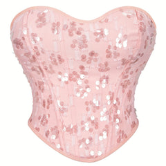 Sequin Strapless Corset Bustier Tummy Control Lace Push Up Body Shaper