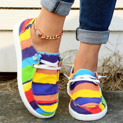 Rainbow Striped Boat Shoes Lace Up Platform Skate Shoes