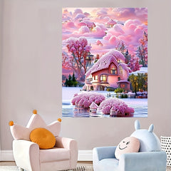 Pink Castle Canvas Painting - Magical Home Decor