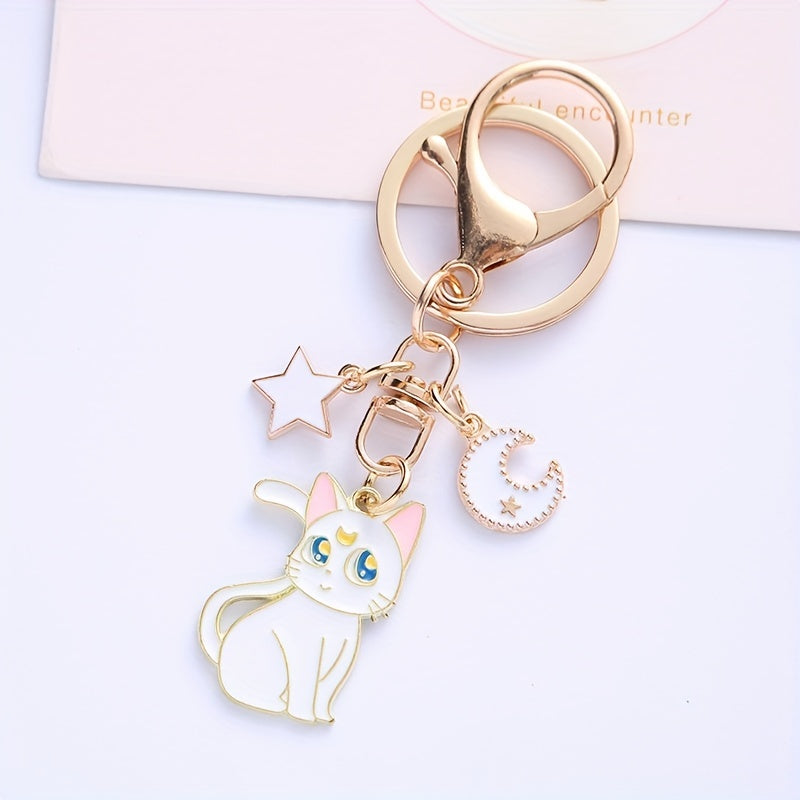 Anime Keychain for Girls, 12 Cat Moon and Pentagram Designs