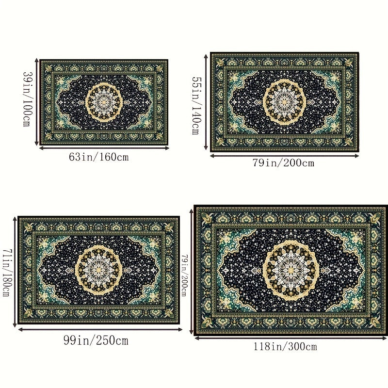 Green Texture Kitchen Rug Vintage Absorbent Non Slip Soft Faux Sheepskin Mat