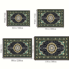 Green Texture Kitchen Rug Vintage Absorbent Non Slip Soft Faux Sheepskin Mat
