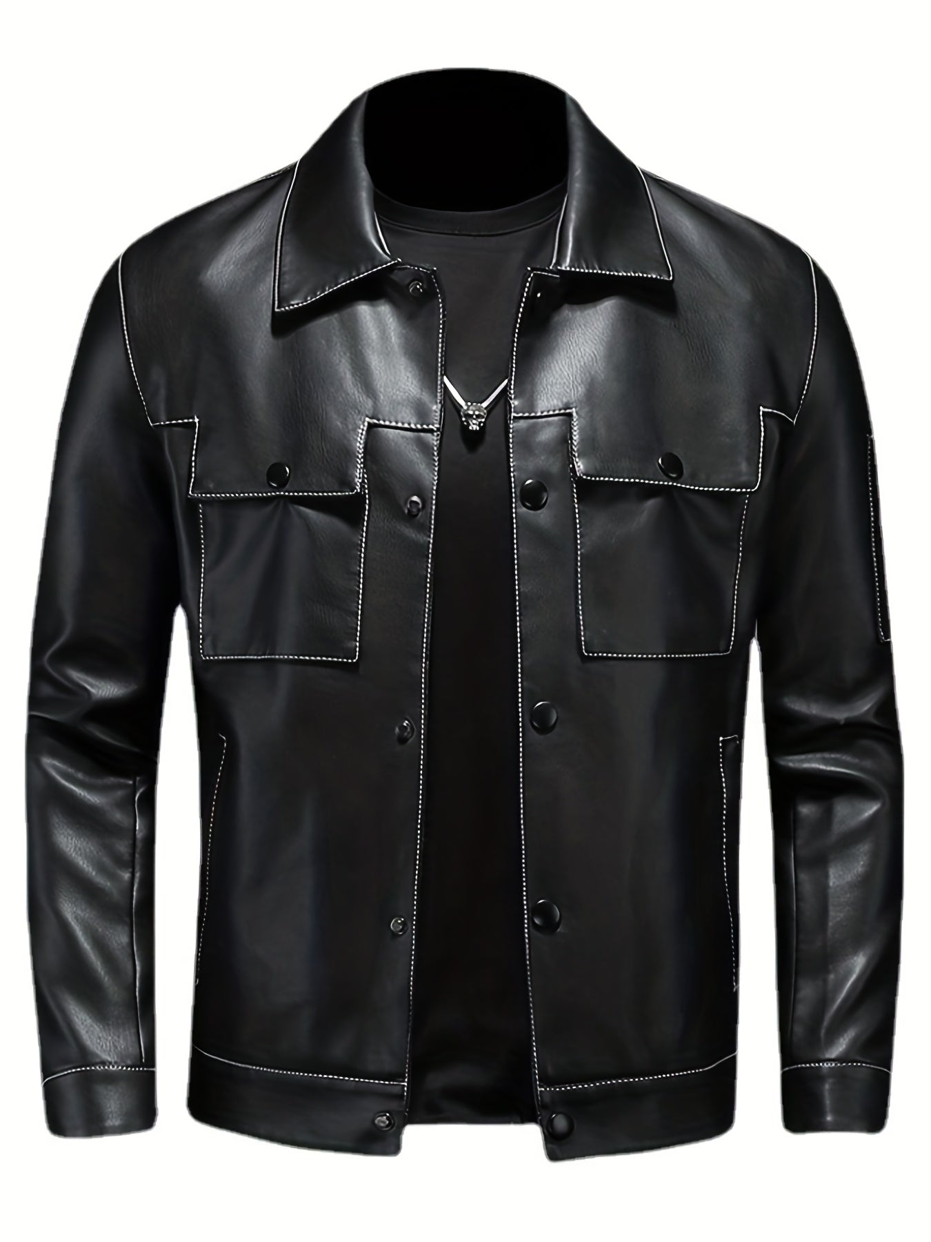 Men's Lapel Faux Leather Jacket Spring Fall