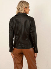 PU Leather Print Biker Jacket Zipper Street Wear