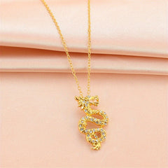 Dragon Pendant Necklace Rhinestone Decor Jewelry For Boys