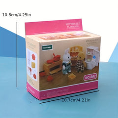 Simulation Kitchen Stove Refrigerator Model Toy Doll House Set
