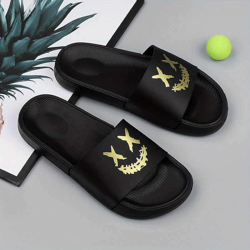 Men's Smile Print Slides Non Slip Slippers