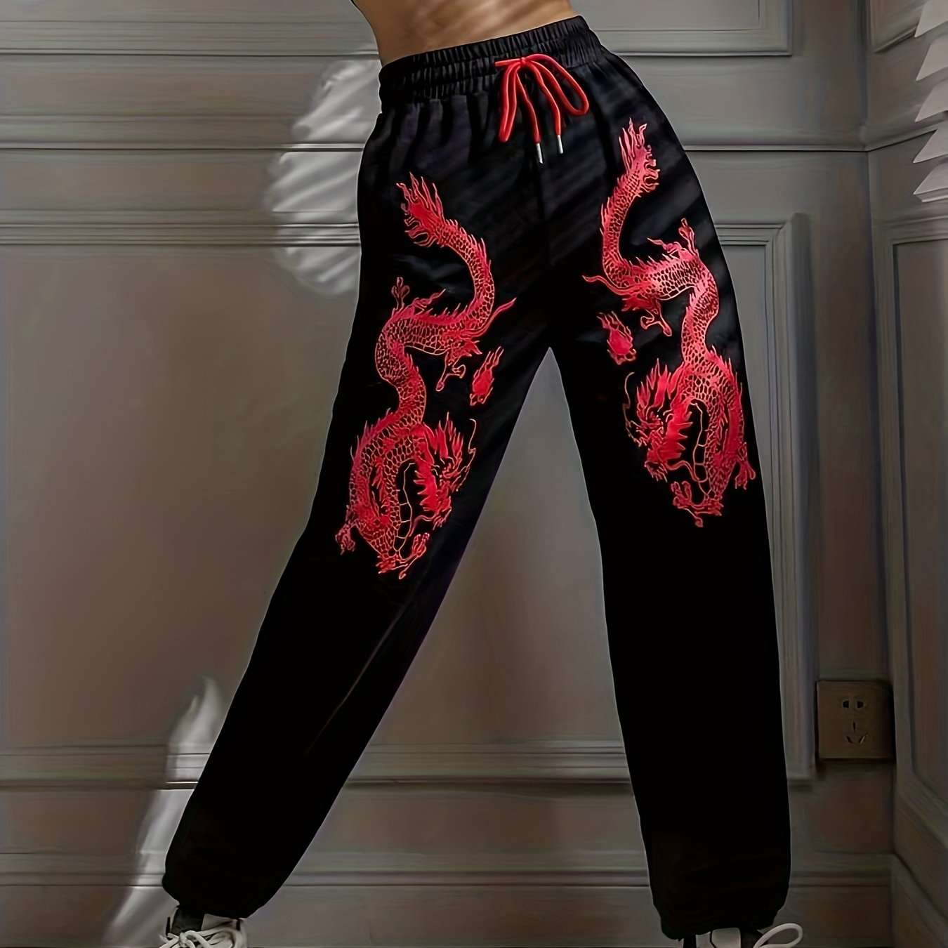 Dragon Print Drawstring Waist Sweatpants for Women