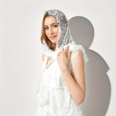 Bridal Lace Veil Scarf Vintage Long Headscarf for Women Wedding Veil
