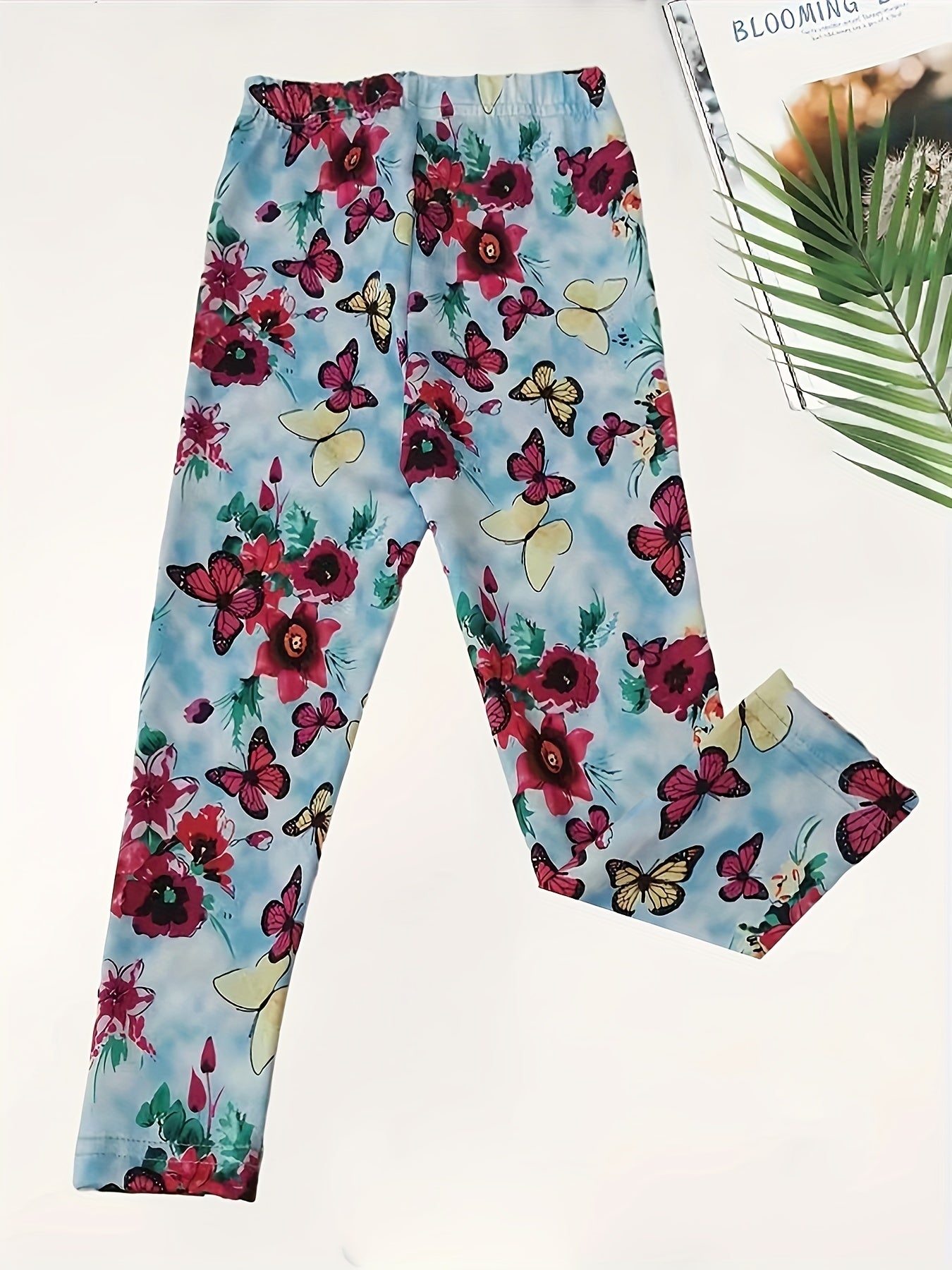 Butterfly & Flower Graphic Leggings Girls Comfy Leggings All Seasons Gift Sports