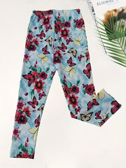 Butterfly & Flower Graphic Leggings Girls Comfy Leggings All Seasons Gift Sports