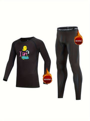 Kids Compression Fleece Sets Cartoon Bird Pattern Pullover Letter Printed Pants