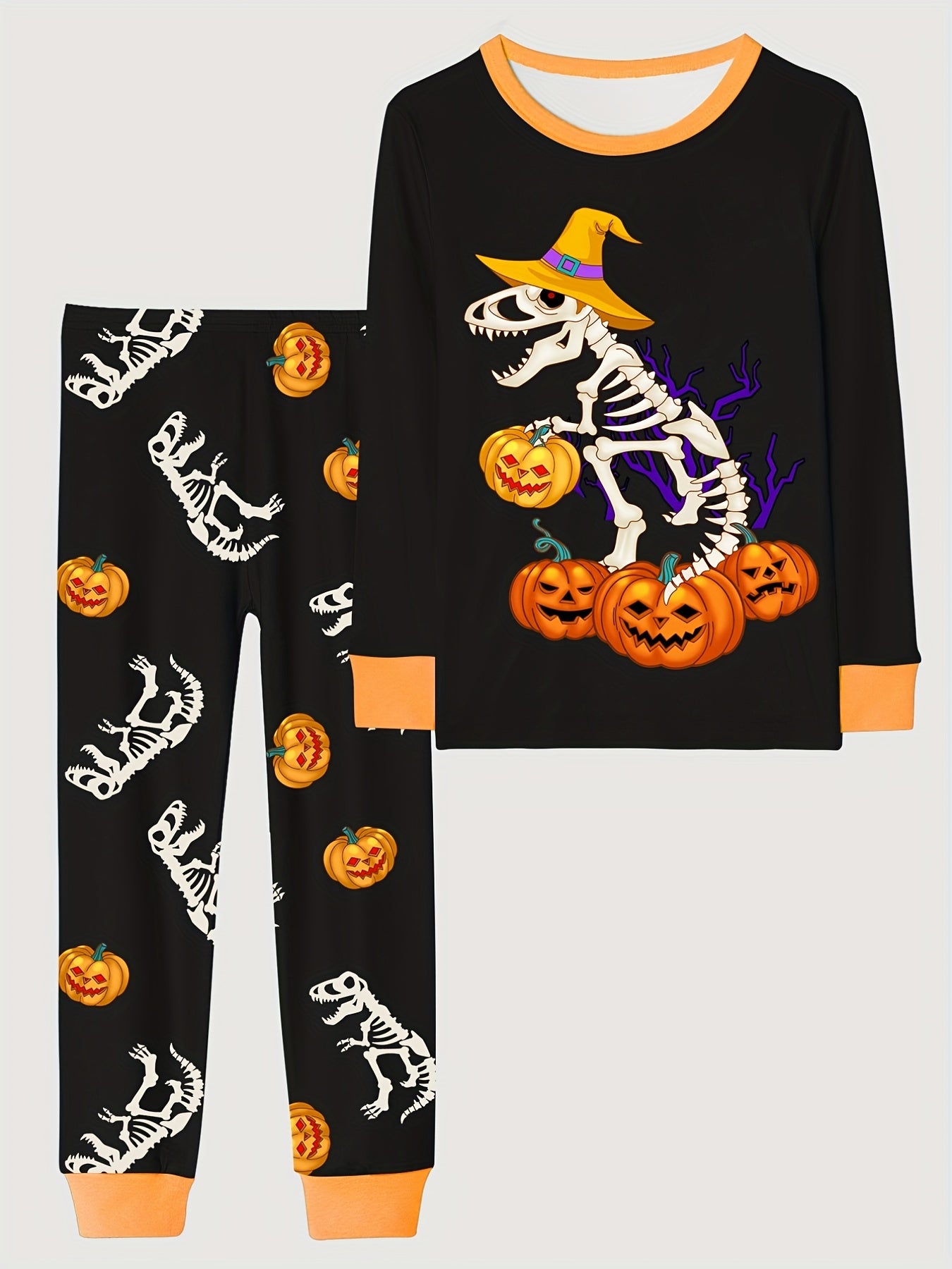 2pcs Halloween Pajamas Set for Kids Long Sleeve Top & Pants Boy's Loungewear