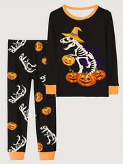 2pcs Halloween Pajamas Set for Kids Long Sleeve Top & Pants Boy's Loungewear