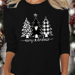 Christmas Tree Print Lounge Top Long Sleeve Crew Neck Women's Sleepwear