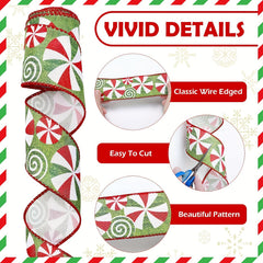 Christmas Candy Peppermint Wired Edge Ribbon 4 57m