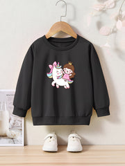 Anime Girl & Unicorn Print Pullover Sweatshirt for Girls
