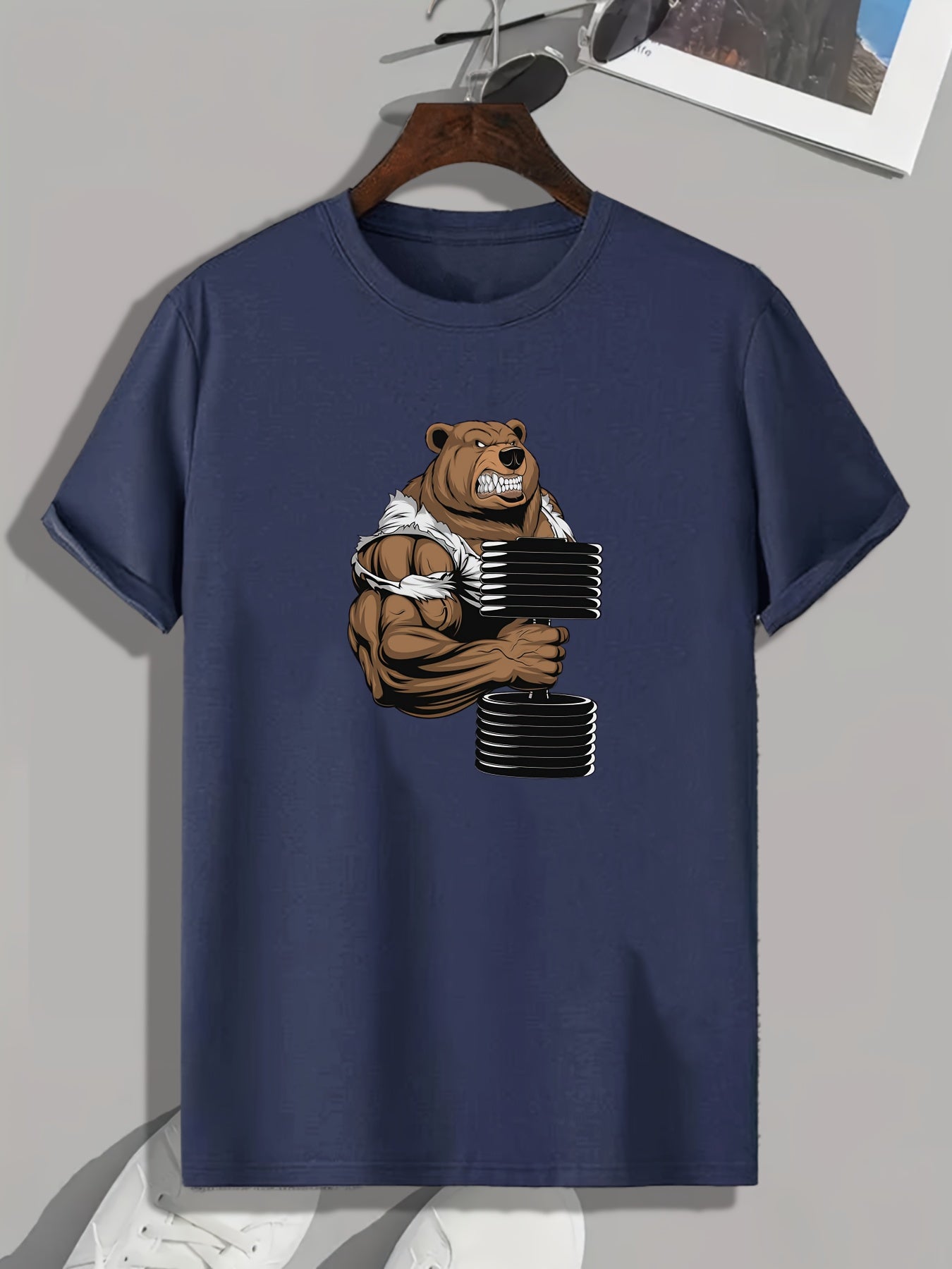 Men's Slim Fit Barbell Pattern Print Muscle Bear T-shirt