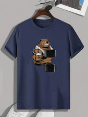 Men's Slim Fit Barbell Pattern Print Muscle Bear T-shirt