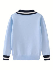Boys Preppy Long Sleeve Polo Shirt Lightweight Comfy Tops