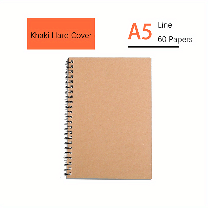 Set of 4 A5 Notebooks with Khaki Hard Cover, 120 Pages