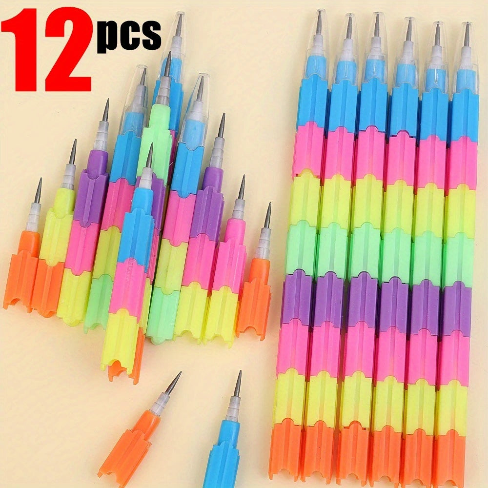 12PCS Colorful Stackable Pencil Party Favors for Kids Back to School Supplies