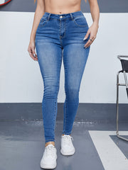 Washed Button Fly Skinny Jeans