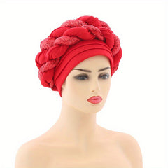 Sequin Turban Cap Double Braid Pre tied Head Wrap Elastic Bonnet